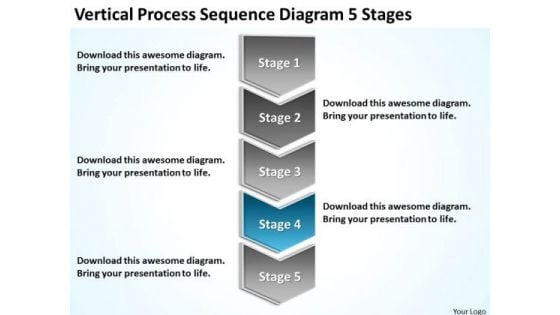 Vertical Process Sequence Diagram 5 Stages How To Develop Business Plan PowerPoint Templates