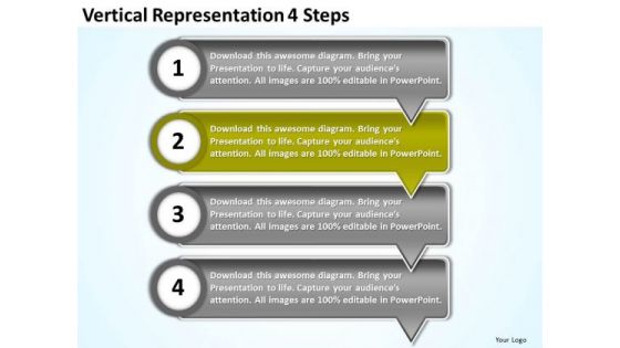 Vertical Representation 4 Steps Vision Flowchart PowerPoint Templates