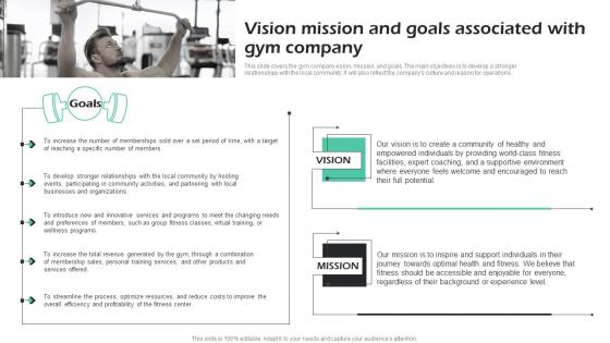 Vision Mission And Goals Associated With Gym Fitness Center Business Plan Demonstration Pdf