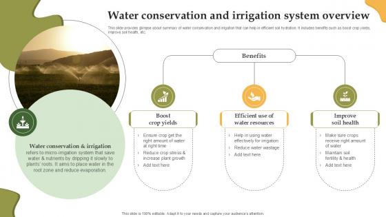 Water Conservation And Irrigation Enhancing Productivity With Adoption PPT Presentation