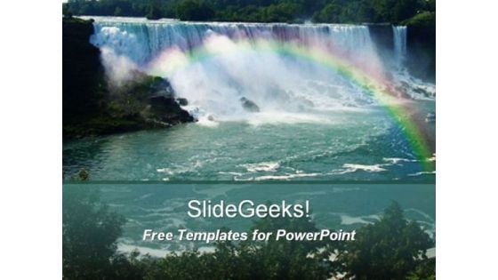 Waterfall PowerPoint Template with Beautiful Rainbow