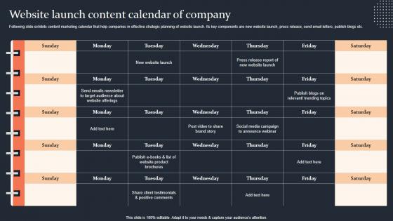 Website Launch Content Calendar Of Company Step By Step Guide Summary PDF