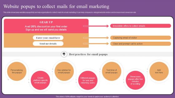 Website Popups To Collect Mails Website Optimization To Improve Product Sale Demonstration Pdf