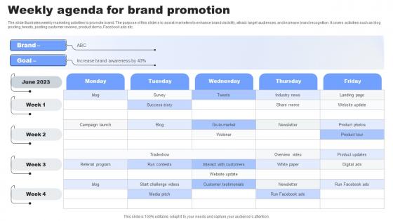 Weekly Agenda For Brand Promotion Topics Pdf Weekly Agenda For Brand Promotion Topics Pdf