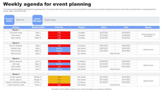 Weekly Agenda For Event Planning Elements Pdf