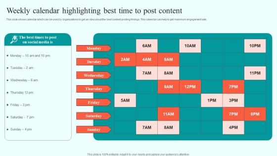 Weekly Calendar Highlighting Best Time To Post Online Advertising Solutions Information Pdf