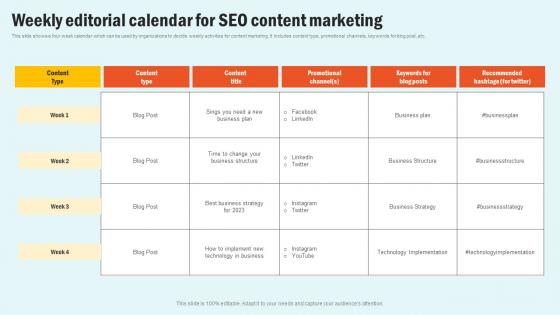 Weekly Editorial Calendar SEO Enhancing Website Performance With Search Engine Content Brochure Pdf Weekly Editorial Calendar SEO Enhancing Website Performance With Search Engine Content Brochure Pdf