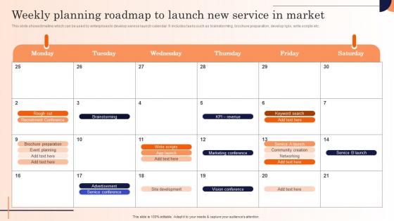 Weekly Planning Roadmap To Launch New Service In Market Strategic Marketing Campaign Mockup Pdf