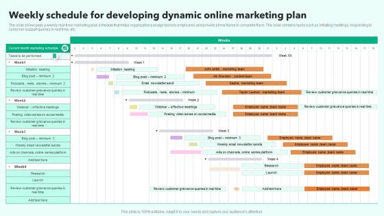 Weekly Schedule For Developing Dynamic Online Marketing Plan Themes Pdf