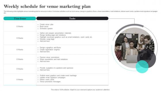 Weekly Schedule For Venue Marketing Plan Icons Pdf