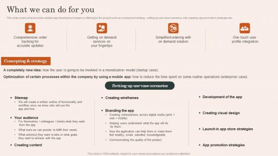 What We Can Do For You Mobile App Development And Advertising Service Mockup Pdf