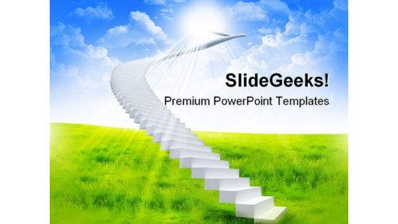 White Ladder Extending To Sky Nature PowerPoint Themes And PowerPoint Slides 0411