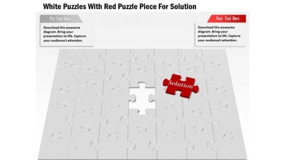 White Puzzles With Red Puzzle Piece For Solution Presentation Template