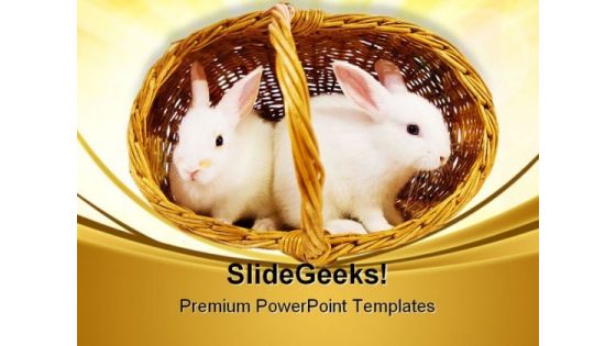 White Rabbits In Basket Easter Festival PowerPoint Themes And PowerPoint Slides 0411