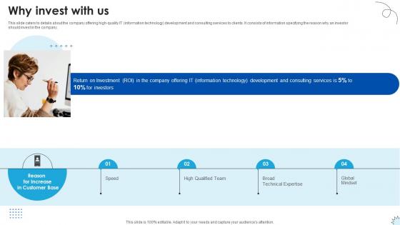 Why Invest With Us Technology Solutions Provider Investor Funding Elevator Pitch Deck