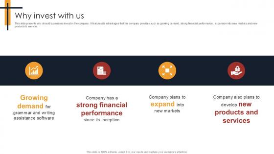 Why Invest With Us Writing Enhancement Software Pitch Deck PPT PowerPoint