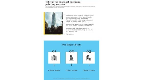 Why Us For Proposal Premium Painting Services One Pager Sample Example Document