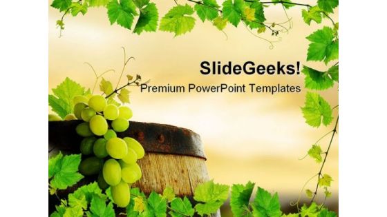 Wine Barrel With Grapes Food PowerPoint Templates And PowerPoint Backgrounds 0211