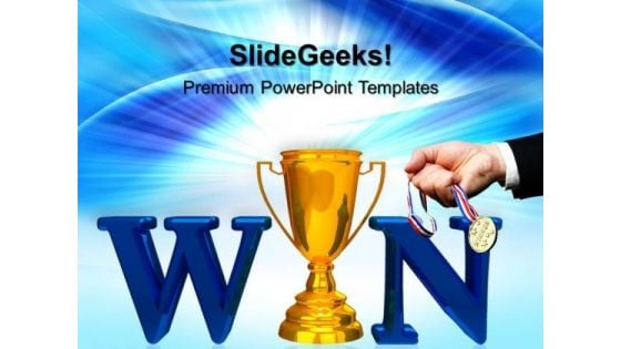 Winner Trophy With Medal Success PowerPoint Templates And PowerPoint Themes 0712