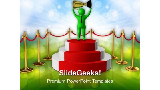 Winner With Golden Cup PowerPoint Templates Ppt Backgrounds For Slides 0713
