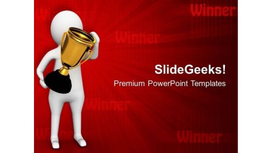 Winner With Trophy 3d Illustration PowerPoint Templates Ppt Backgrounds For Slides 0813