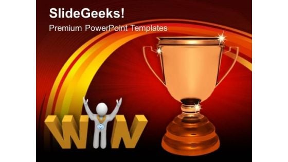 Winner With Trophy Prize PowerPoint Templates Ppt Backgrounds For Slides 0213