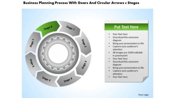 With Gears And Circular Arrows 8 Stages Business Plan Components PowerPoint Templates