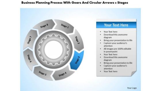 With Gears And Circular Arrows 8 Stages Business Plan Outlines PowerPoint Templates