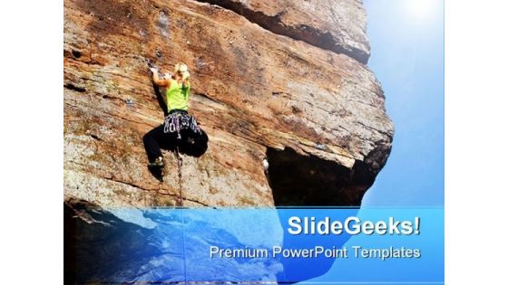 Woman Climbing Rock Vacation PowerPoint Templates And PowerPoint Backgrounds 0811