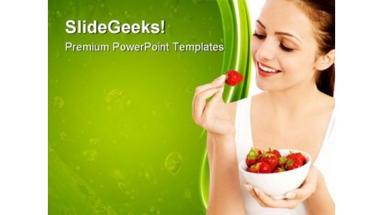 Woman Eating Strawberries Health PowerPoint Templates And PowerPoint Backgrounds 0811