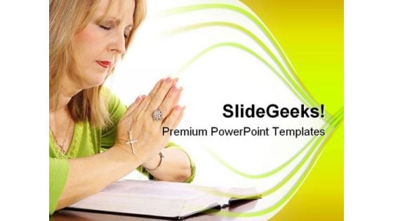 Woman Praying Bible Religion PowerPoint Templates And PowerPoint Backgrounds 0211