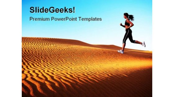 Woman Running On Desert Health PowerPoint Themes And PowerPoint Slides 0811