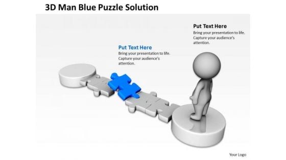 Work Flow Business Process Diagram 3d Man Blue Puzzle Solution PowerPoint Slides