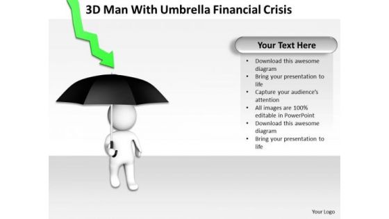 Work Flow Business Process Diagram Man With Umbrella Financial Crisis PowerPoint Templates