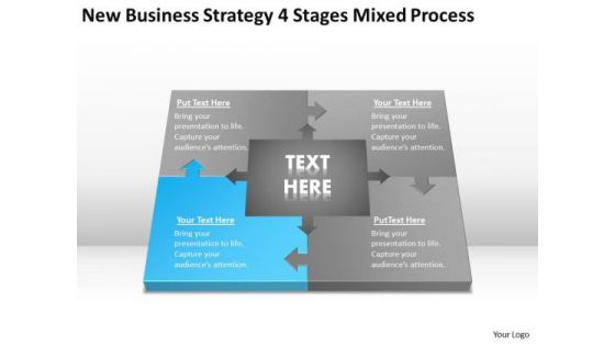 Work Flow Business Process Diagram Strategy 4 Stages Mixed PowerPoint Slides