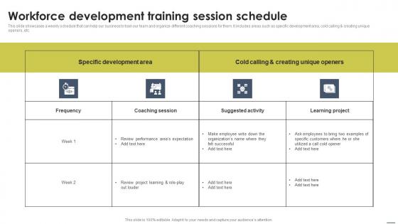 Workforce Development Training Session Schedule Staff Management Approache Infographics Pdf