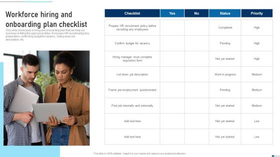 Workforce Hiring And Onboarding Plan Checklist Strategic Talent Recruitment Download Pdf