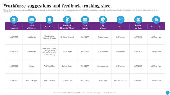 Workforce Suggestions And Feedback Tracking Sheet Strategic Approaches To Streamline Microsoft Pdf