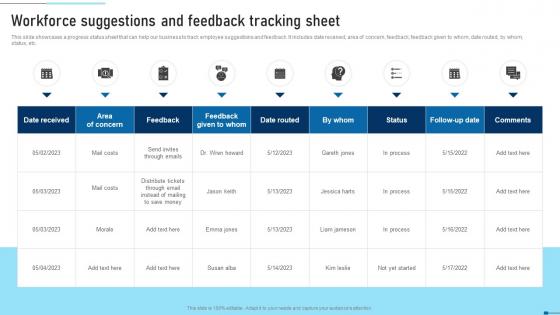 Workforce Suggestions And Feedback Tracking Sheet Strategic Talent Recruitment Graphics Pdf