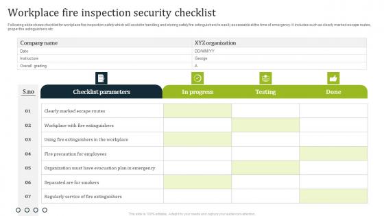 Workplace Fire Inspection Security Checklist Diagrams Pdf