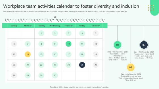 Workplace Team Activities Calendar To Foster Diversity Analysing Hr Data For Effective Decision Making