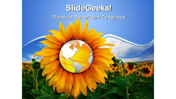 World In A Sunflower Beauty PowerPoint Themes And PowerPoint Slides 0511