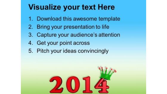 Year 2014 With Crown PowerPoint Template 1113