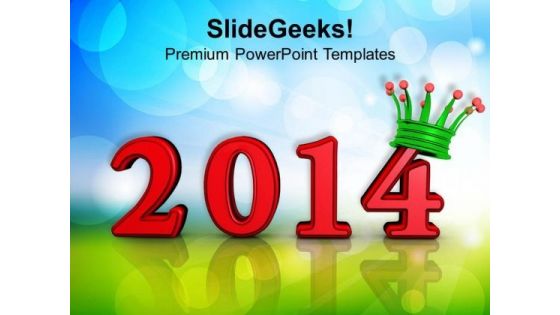 Year 2014 With Crown PowerPoint Template 1113