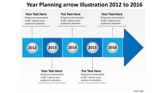 Year Planning Arrow Illustration 2012 To 2016 PowerPoint Templates Ppt Slides Graphics