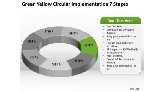 Yellow Circular Implementation 7 Stages Business Plan Template PowerPoint Templates