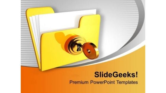 Yellow Computer Folder With Golden Key PowerPoint Templates Ppt Backgrounds For Slides 0313