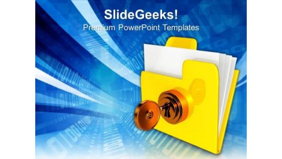 Yellow Computer Folder With Golden Key Security PowerPoint Templates And PowerPoint Themes 1112