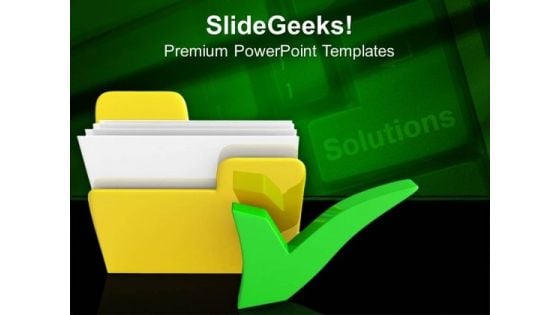 Yellow Computer Folder With Tick Mark PowerPoint Templates And PowerPoint Themes 0912