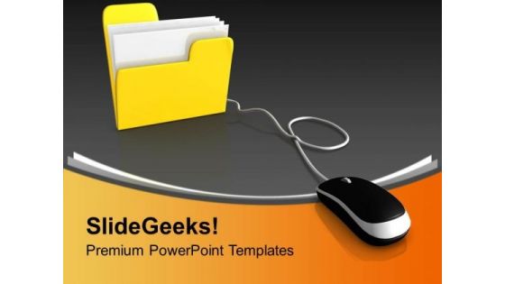 Yellow Folder Tied To Computer Mouse PowerPoint Templates Ppt Backgrounds For Slides 0213
